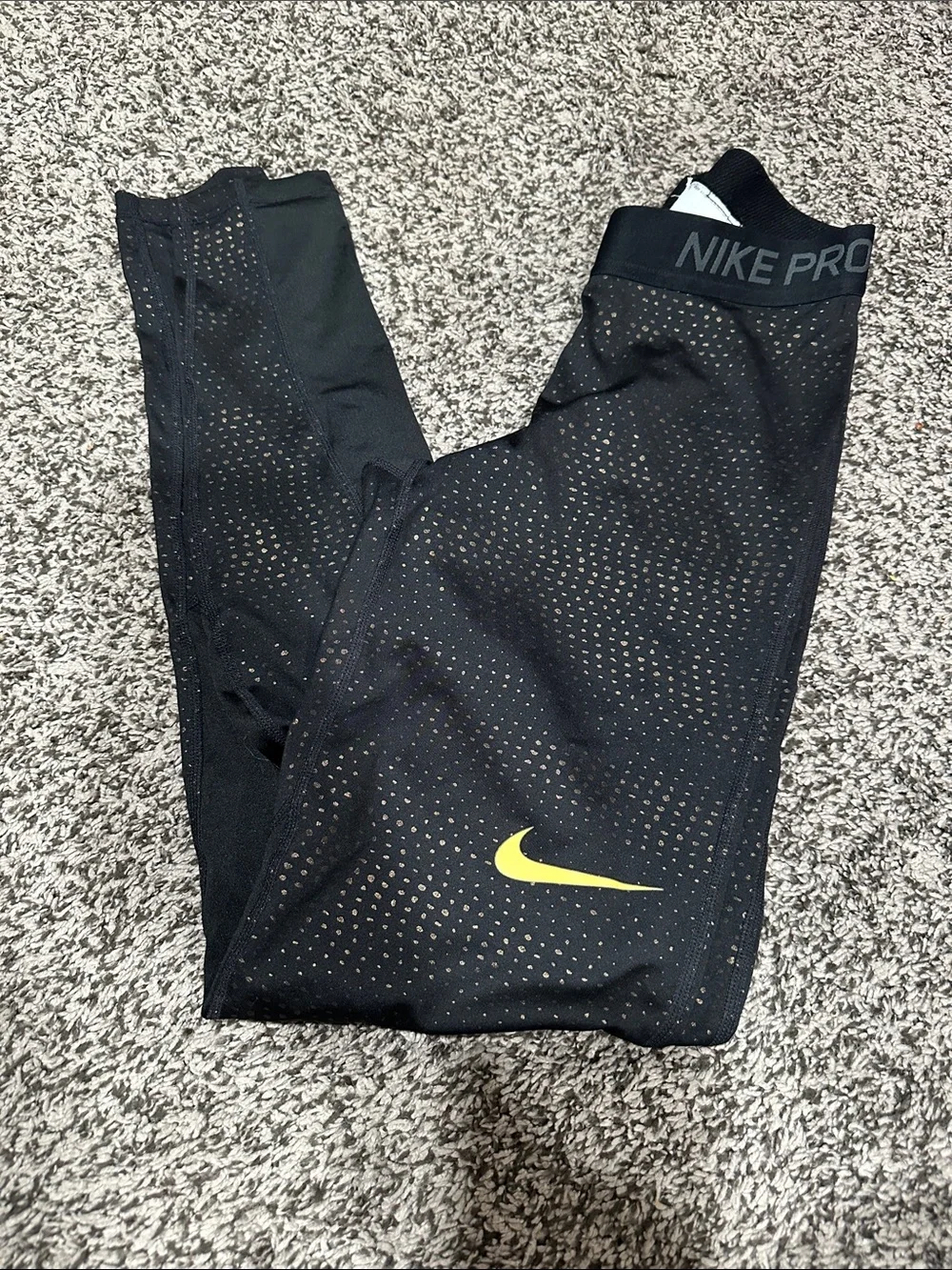 Nike Kids Black Leggings with Yellow Swoosh